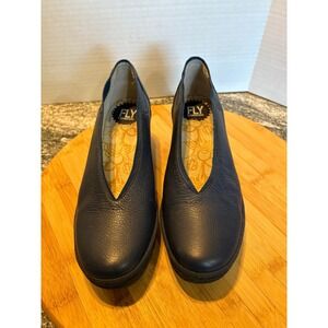 Fly London Women's Leather Wedge Heel Navy Blue Slip On Comfort Loafers Shoes